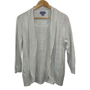 Laura Scott  White metallic Open Cardigan Sweater size M  NWT